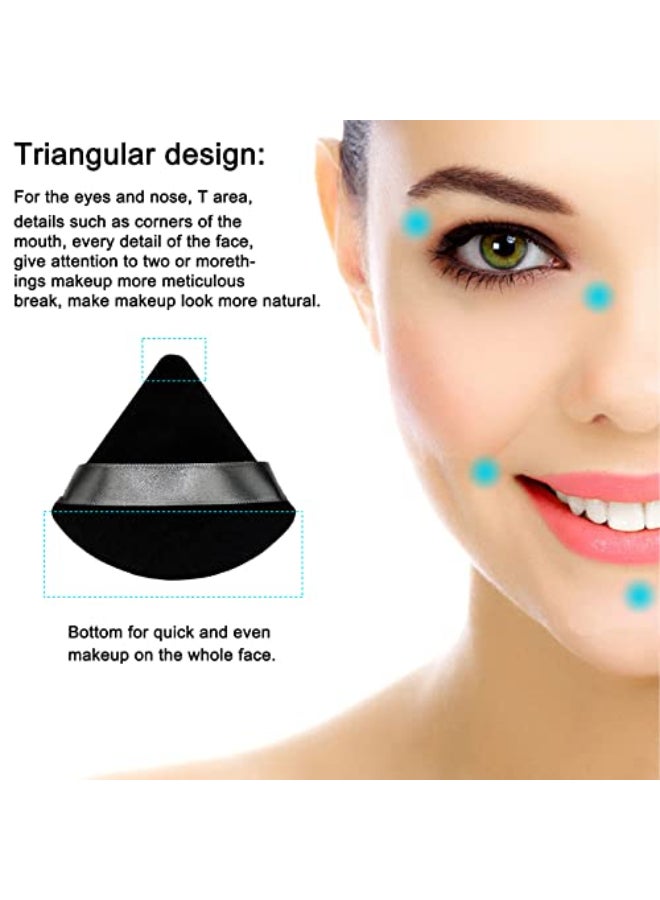 Scartink 12 Pieces Cosmetic Powder Puff276 inch Portable Soft Sponge Setting Face PuffsTriangle Velvet Powder Puff with Ribbon Band Handle for Loose Powder Body Powder Makeup ToolBlackPink - Image 3