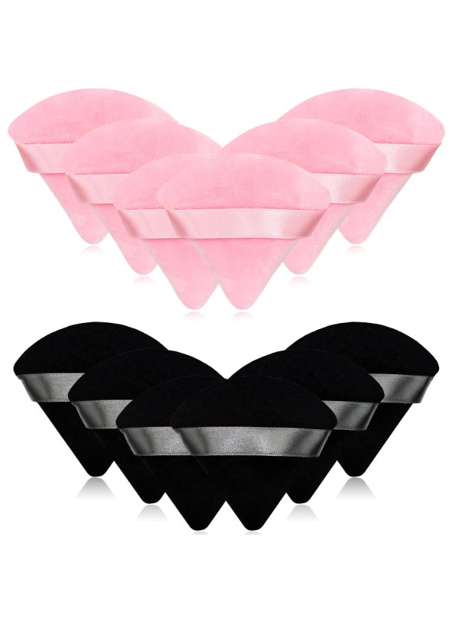 Scartink 12 Pieces Cosmetic Powder Puff276 inch Portable Soft Sponge Setting Face PuffsTriangle Velvet Powder Puff with Ribbon Band Handle for Loose Powder Body Powder Makeup ToolBlackPink - Image 2