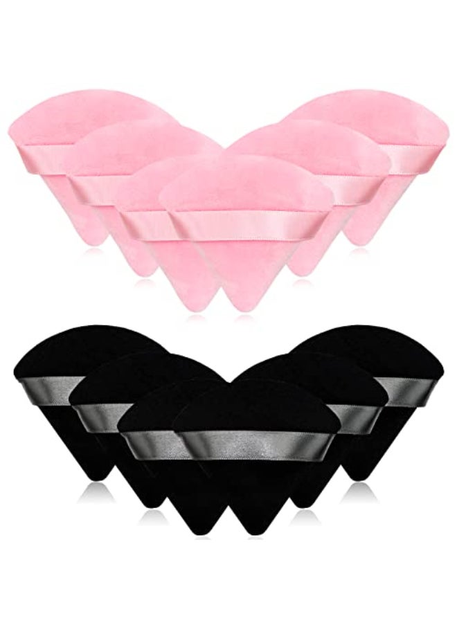 Scartink 12 Pieces Cosmetic Powder Puff276 inch Portable Soft Sponge Setting Face PuffsTriangle Velvet Powder Puff with Ribbon Band Handle for Loose Powder Body Powder Makeup ToolBlackPink - Image 1