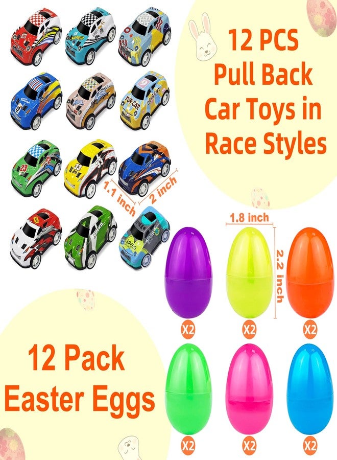 AMENON 12 Pack Easter Eggs with Pull Back Race Cars Toys, 2.2" Colorful Mini Vehicles in Surprise Eggs for Egg Hunt, Easter Basket Stuffers Gifts Birthday Party Favors for Boys Ages 3+ - Image 3