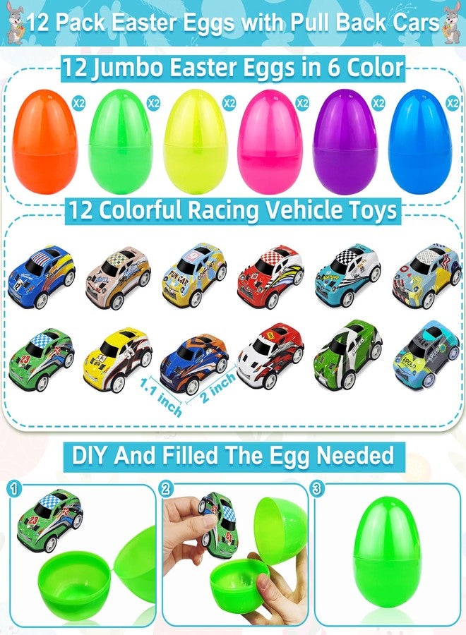 AMENON 12 Pack Easter Eggs with Pull Back Race Cars Toys, 2.2" Colorful Mini Vehicles in Surprise Eggs for Egg Hunt, Easter Basket Stuffers Gifts Birthday Party Favors for Boys Ages 3+ - Image 2