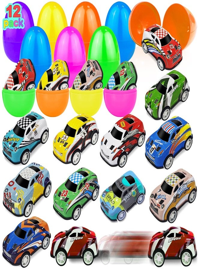 AMENON 12 Pack Easter Eggs with Pull Back Race Cars Toys, 2.2" Colorful Mini Vehicles in Surprise Eggs for Egg Hunt, Easter Basket Stuffers Gifts Birthday Party Favors for Boys Ages 3+ - Image 1
