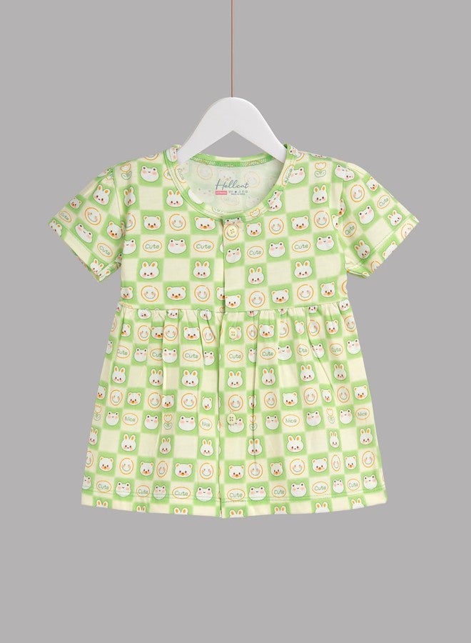 HELLCAT 100% Cotton Baby Frock Dress for Girls - Pack of 5, Soft & Trendy, Short Sleeve (0-18M)_Pink/Mint Green/Cream/Yellow/Green_12-18 Months - Image 3