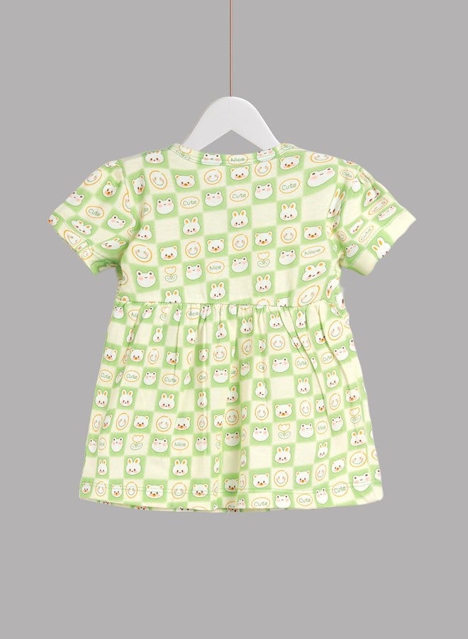 HELLCAT 100% Cotton Baby Frock Dress for Girls - Pack of 5, Soft & Trendy, Short Sleeve (0-18M)_Pink/Mint Green/Cream/Yellow/Green_12-18 Months - Image 4