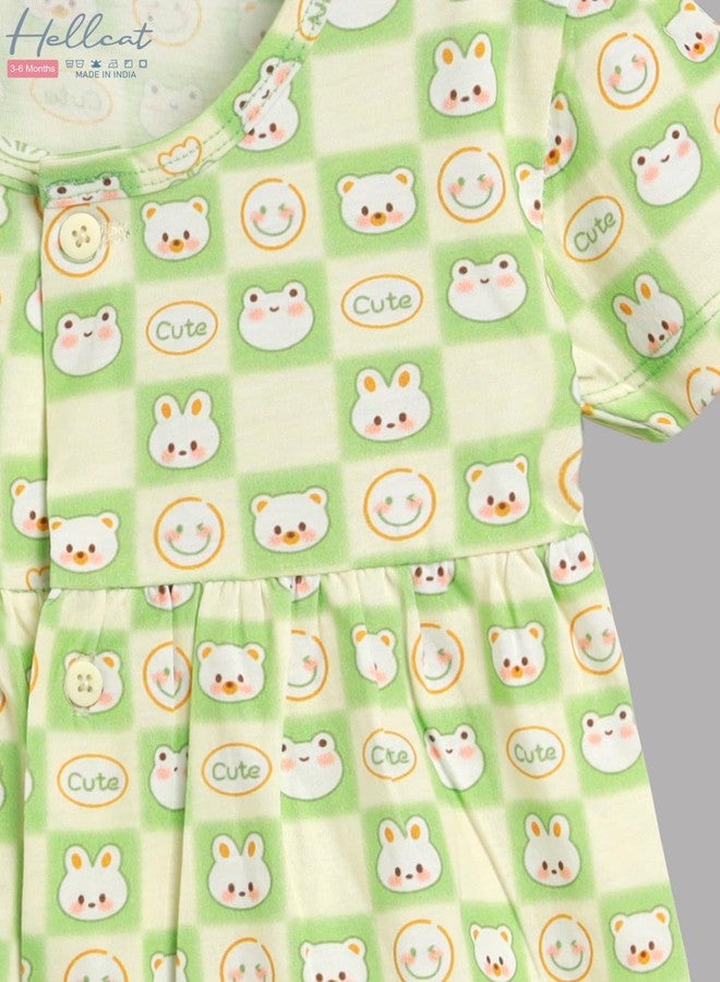 HELLCAT 100% Cotton Baby Frock Dress for Girls - Pack of 5, Soft & Trendy, Short Sleeve (0-18M)_Pink/Mint Green/Cream/Yellow/Green_12-18 Months - Image 5
