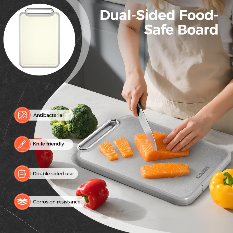 Sumzzz Stainless Steel Cutting Board for Kitchen, 2-in-1 Double-Sided Chopping Board, Food Grade Stainless Steel/PP (Silver, Set of 2(S+M)) - Image 5