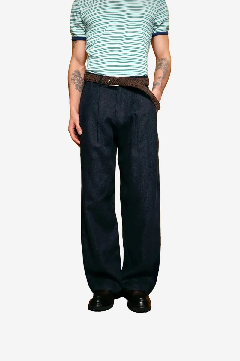 GIESTO Regular Fit Linen Straight Leg Pants with Pockets