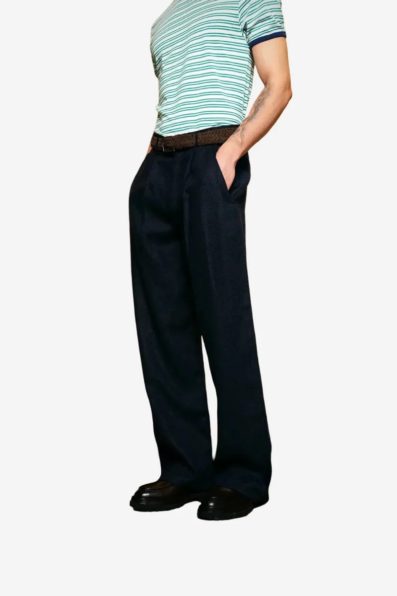 Giesto Navy Blue GIESTO Regular Fit Linen Straight Leg Pants with Pockets for Men | Best Price UAE