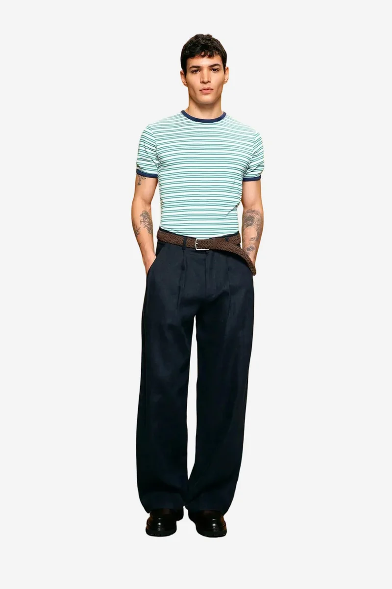 Giesto Navy Blue GIESTO Regular Fit Linen Straight Leg Pants with Pockets for Men | Best Price UAE