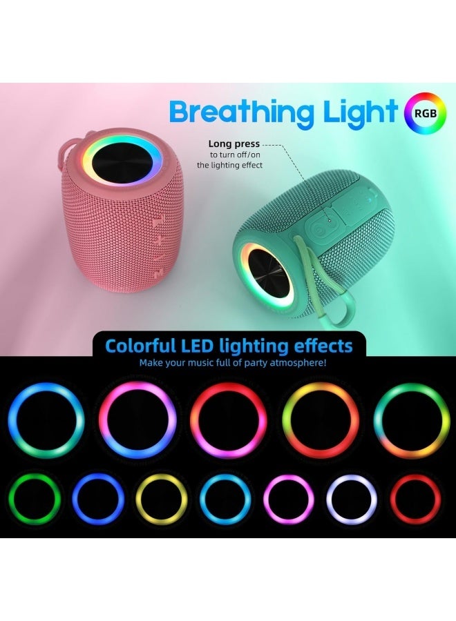 Portable Bluetooth Speaker, BT5.3 Wireless Speaker 10W Bass Diaphragms with Multi LED Light Dynamic Modes, IPX6 Waterproof 16H Playtime supports FM Mode, TF, USB for Home, Cycling, Outdoor, Beach-Pink - Image 3