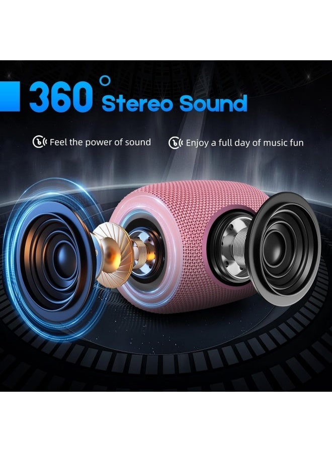 Portable Bluetooth Speaker, BT5.3 Wireless Speaker 10W Bass Diaphragms with Multi LED Light Dynamic Modes, IPX6 Waterproof 16H Playtime supports FM Mode, TF, USB for Home, Cycling, Outdoor, Beach-Pink - Image 2
