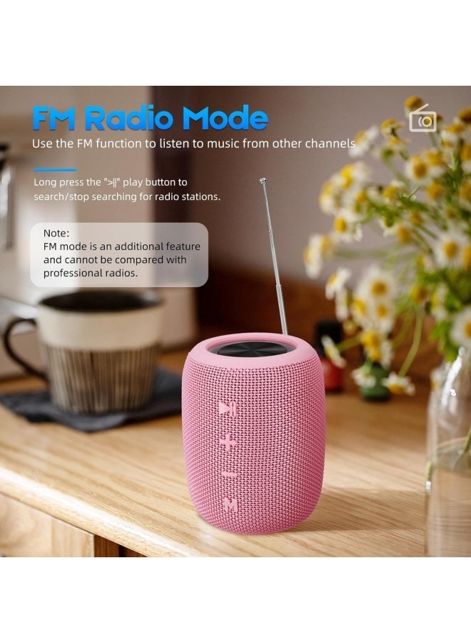 Portable Bluetooth Speaker, BT5.3 Wireless Speaker 10W Bass Diaphragms with Multi LED Light Dynamic Modes, IPX6 Waterproof 16H Playtime supports FM Mode, TF, USB for Home, Cycling, Outdoor, Beach-Pink - Image 5