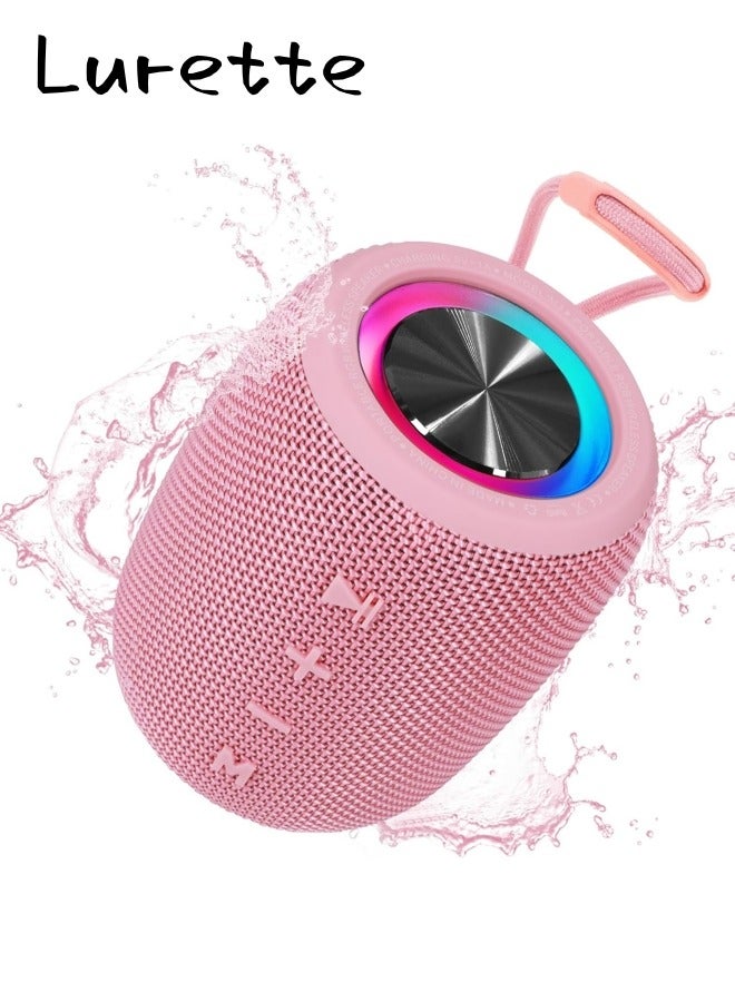 Portable Bluetooth Speaker, BT5.3 Wireless Speaker 10W Bass Diaphragms with Multi LED Light Dynamic Modes, IPX6 Waterproof 16H Playtime supports FM Mode, TF, USB for Home, Cycling, Outdoor, Beach-Pink - Image 1