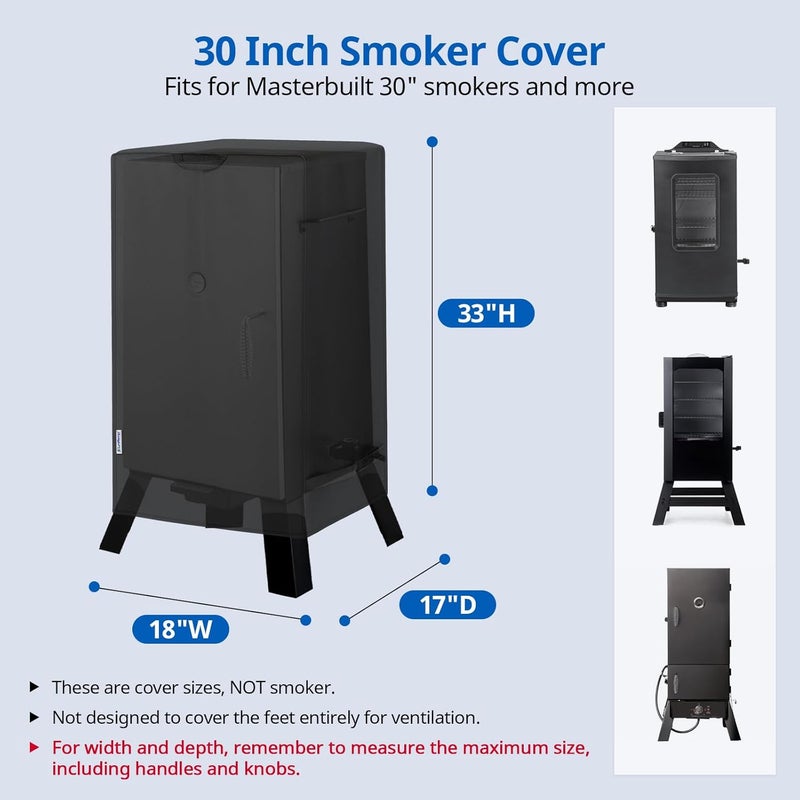 SunPatio 30 Inch Electric Smoker Cover, Heavy Duty Waterproof Square Vertical Smoker Cover, Digital Smoker BBQ Grill Cover Compatible for Masterbuilt Char-Broil Pit Boss Smoker etc, 18"W x 17"D x 33"H - Image 2