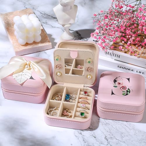 AYGXU Mothers Day gifts,Graduation Gifts for Her, Bridesmaid Gifts,Drinking glass with Bamboo Lids and Straw,Jewelry Organizer,Travel Essentials Small Jewelry Box,Teen Girls Gifts,Initial K pink - Image 5