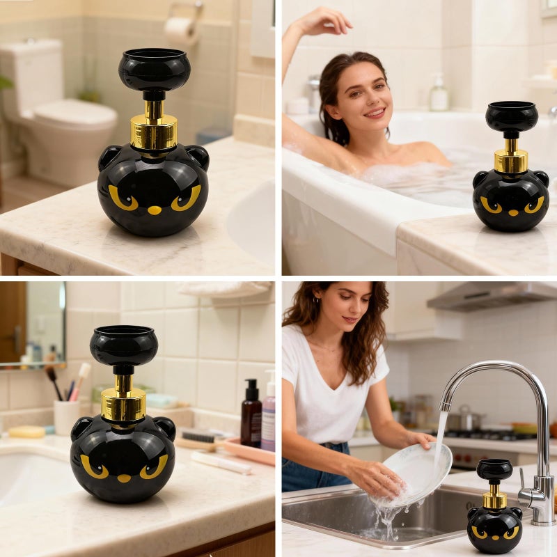 GDGJWL Cute Cat Paw Foam Soap Dispenser, Black Kitty Hand Soap Pump with Paw-Shaped Foam, Spooky Cat Lover Gift for Bathroom and Kitchen Home Accessories - Image 3