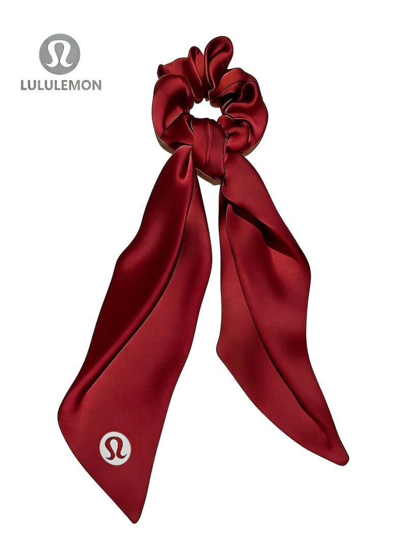 لولوليمون Lululemon Red - Luxury silk headband with bow details and pearl trim, perfect for styling and hair care - Image 3