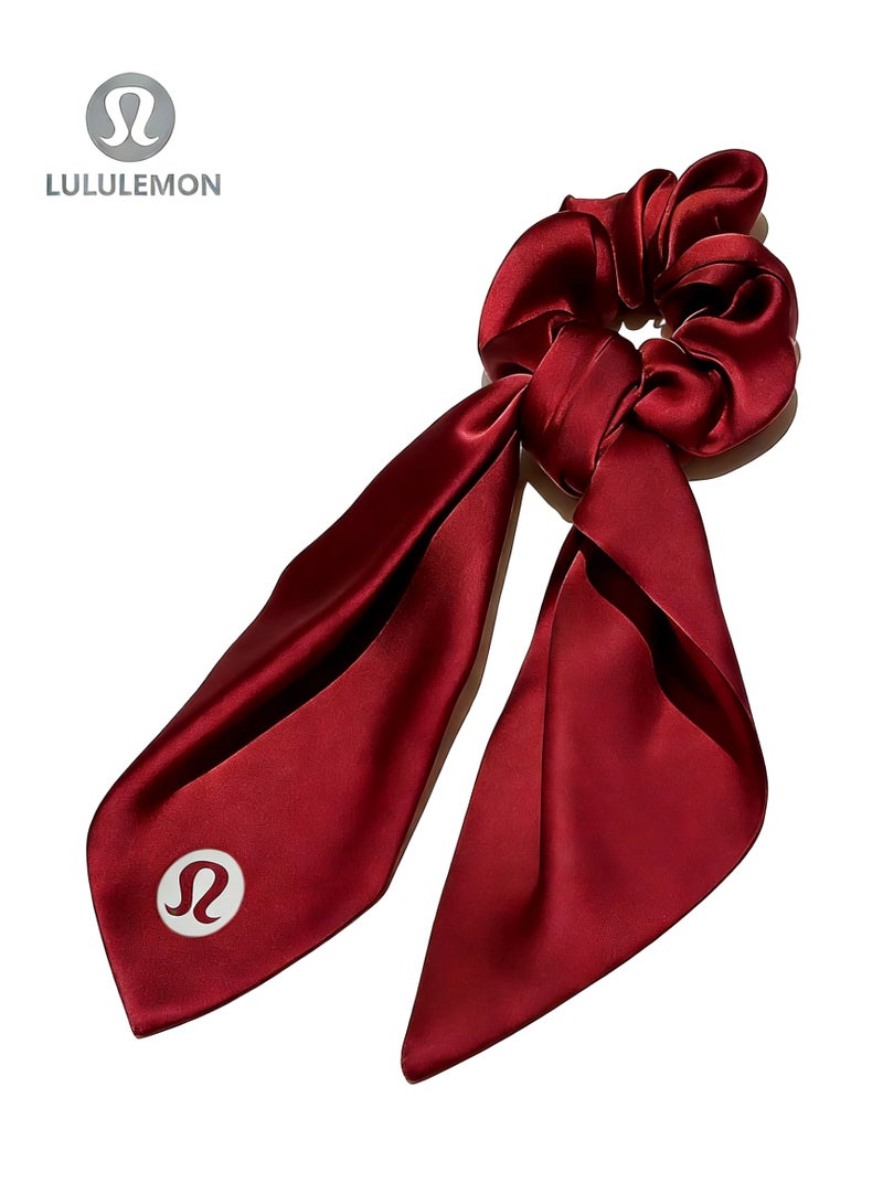 لولوليمون Lululemon Red - Luxury silk headband with bow details and pearl trim, perfect for styling and hair care - Image 2