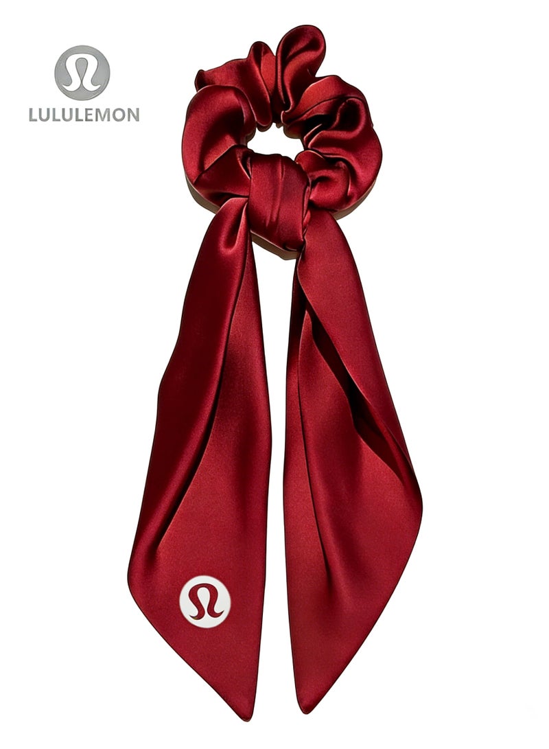 لولوليمون Lululemon Red - Luxury silk headband with bow details and pearl trim, perfect for styling and hair care - Image 1