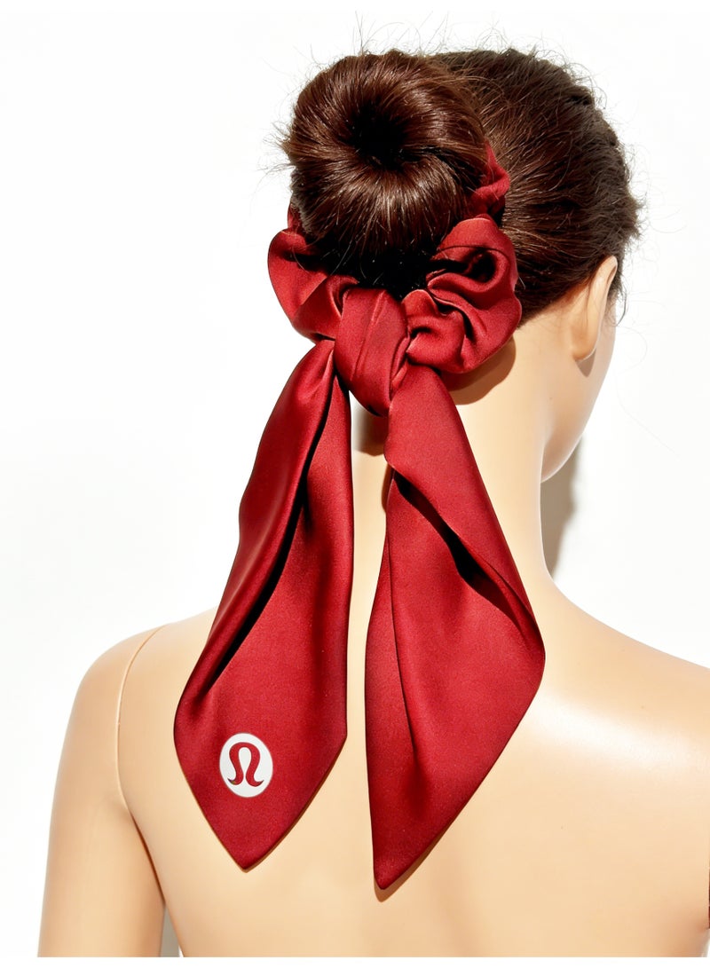 لولوليمون Lululemon Red - Luxury silk headband with bow details and pearl trim, perfect for styling and hair care - Image 4