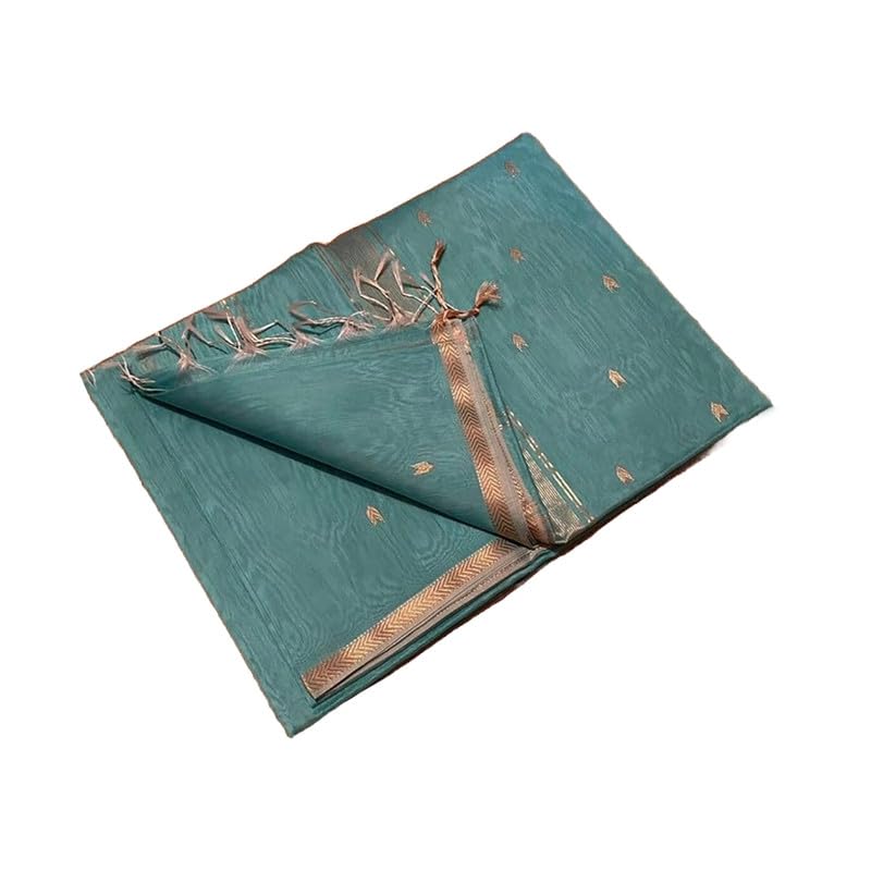 SheenKraft | Women's Semi Tussar Silk Zari Weaving Saree with Running Blouse Attached (12590 Deliminal_Turquoise) - Image 5