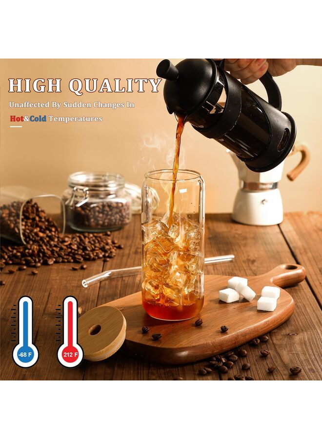 4PCS Glass Cups with Bamboo Lids and Straws, 20OZ Ice Coffee Cup, Drinking Cup set with Wooden Lids, Home Essential Glass Tumblers for Beer, Cocktail, Tea and Latte Clear - Image 4
