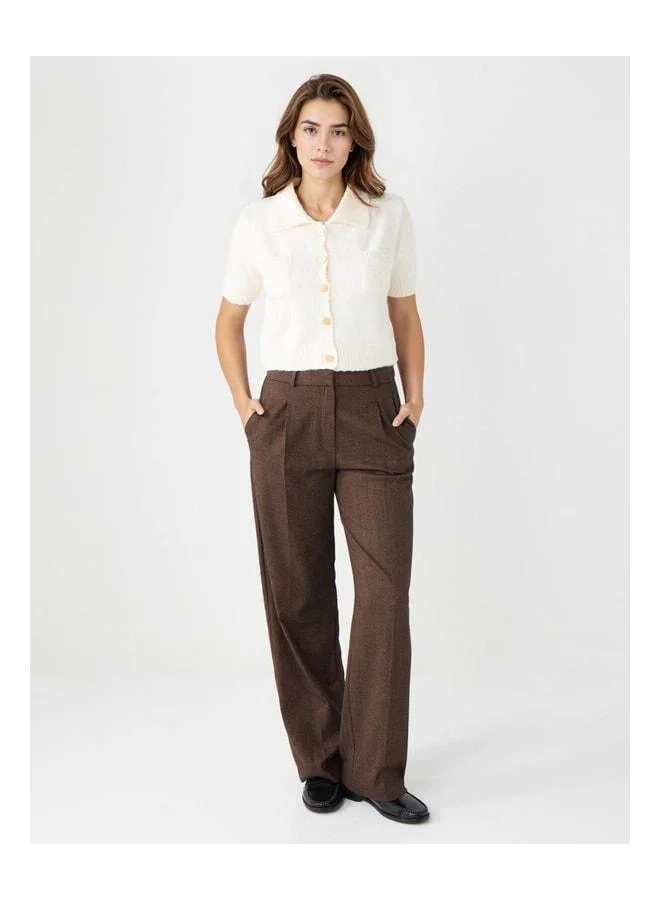 Jimmy Key Bitter Coffee Wide-Leg Normal Waist Long Woven Pants.
