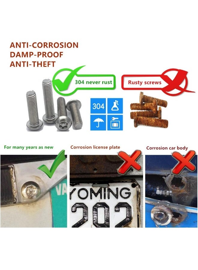 AOOTF Stainless Steel License Plate Screws - Anti Theft Frames Fasteners Screws Tamper Resistant Kits For License Plates Security And Covers - Image 4