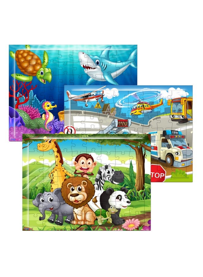 Fiddlys 54 Pcs Wood Jigsaw Puzzles for Kids & Children Age 6+ Animal World and Sea World (Pack of 3) - Image 1