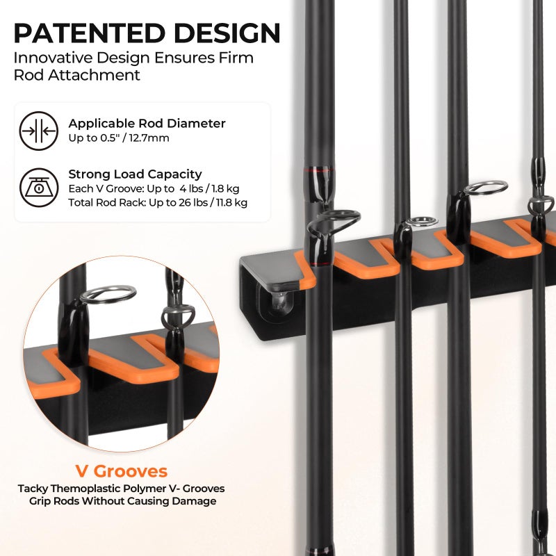 Kastking KastKing Patented V15 Vertical Fishing Rod Holder – Wall Mounted Fishing Rod Rack, Store 15 Rods or Fishing Rod Combos in 17.25 Inches, Great Fishing Pole Holder and Rack - Image 2