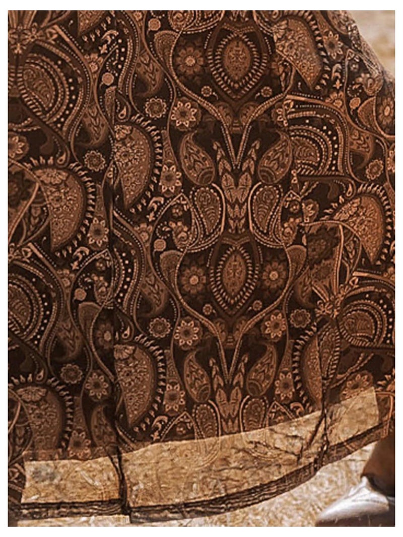 WDIRARA Women's Paisley Print Cut Out Fishtail Maxi Dress Long Sleeve V Neck Western Bodycon Dresses Coffee Medium - Image 5