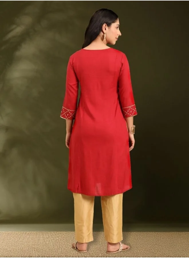 Abhishti Zari and mirrorwork embroidered kurta-red