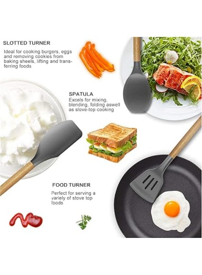High Quality 12-Piece Silicone Kitchen Utensils Set with Bamboo Handles – Odorless Cooking Tools - Image 3