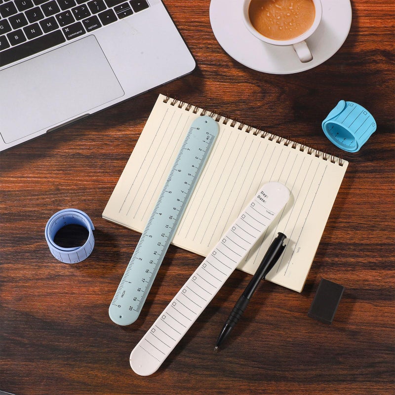 lasuroa 4pcs Wrist Notepad, 9.37x1.18x0.1in Erasable Wearable to Do List Reminder Bracelet Silicone Reusable Notes Memo Wristband with Pen Eraser Slap Ruler for Students Nurses Daily Planner (Color 2) - Image 3