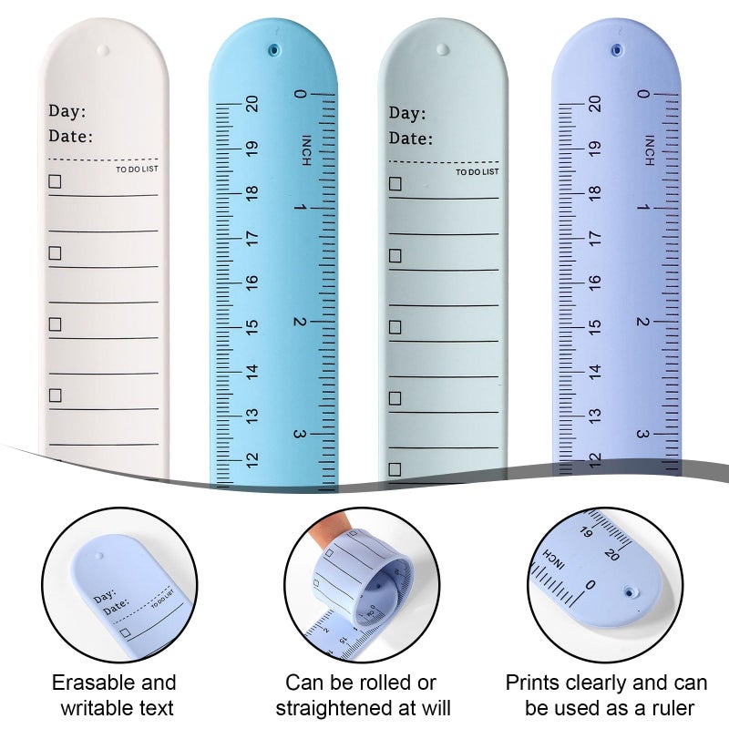 lasuroa 4pcs Wrist Notepad, 9.37x1.18x0.1in Erasable Wearable to Do List Reminder Bracelet Silicone Reusable Notes Memo Wristband with Pen Eraser Slap Ruler for Students Nurses Daily Planner (Color 2) - Image 4