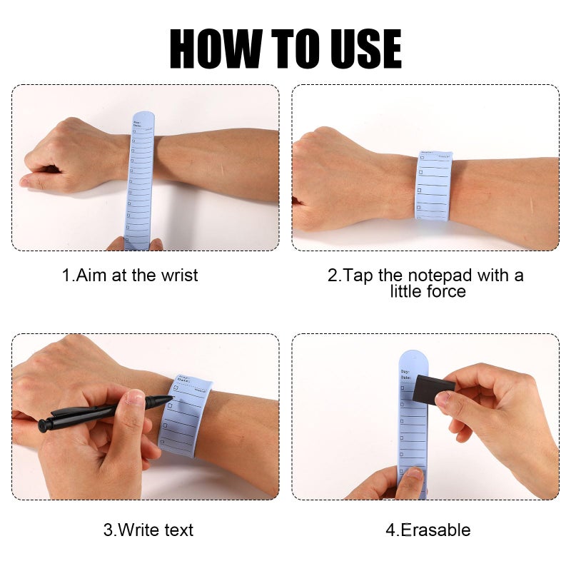 lasuroa 4pcs Wrist Notepad, 9.37x1.18x0.1in Erasable Wearable to Do List Reminder Bracelet Silicone Reusable Notes Memo Wristband with Pen Eraser Slap Ruler for Students Nurses Daily Planner (Color 2) - Image 5