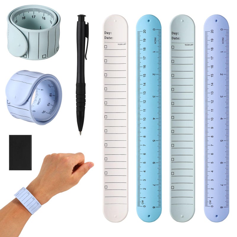 lasuroa 4pcs Wrist Notepad, 9.37x1.18x0.1in Erasable Wearable to Do List Reminder Bracelet Silicone Reusable Notes Memo Wristband with Pen Eraser Slap Ruler for Students Nurses Daily Planner (Color 2) - Image 1