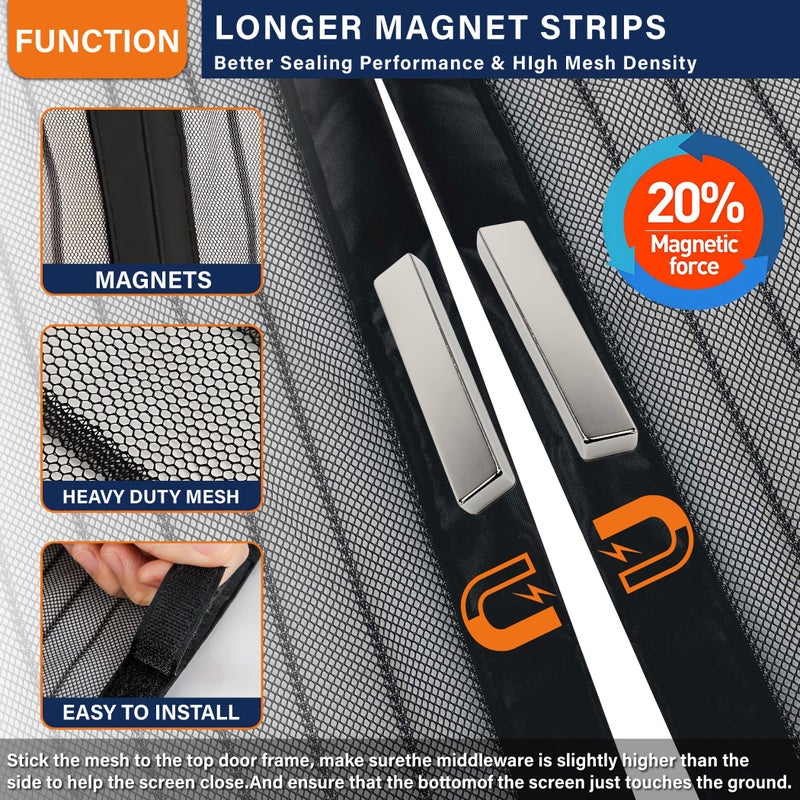 Mdavo Magnetic Screen Door, Fit Door Size 48 x 80 Inches, Screen Doors with Magnets, Pet & Kid Friendlyï¼ŒWorks with Front Doors, Sliding Doors â€ŽBlack - Image 3