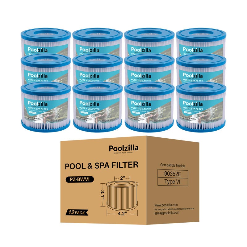 Poolzilla 12Pack Spa Filter Cartridge Replacement for Bestway Type VI 29001E Coleman SaluSpa 90352E 58323E 58323 58324Sunset Filters VI Volca Spares Size VI LayZ Spa L x OD 31 x 42
