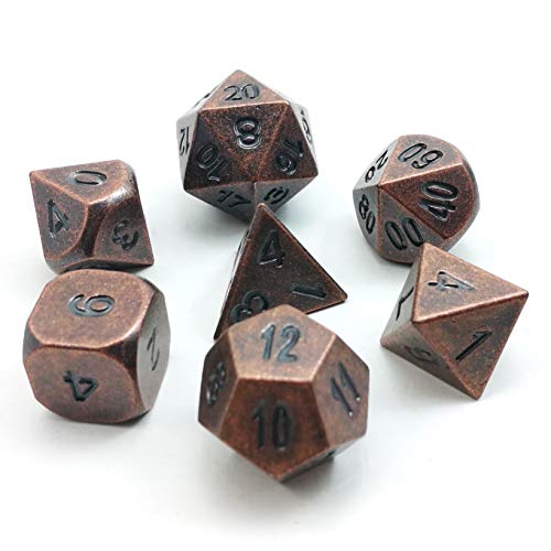 Bescon Antique Copper Solid Metal Polyhedral D&D Dice Set of 7 Old Copper Metal RPG Role Playing Game Dice 7pcs Set - Image 1