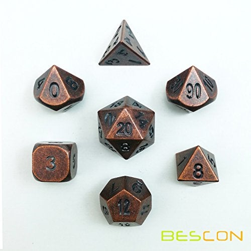 Bescon Antique Copper Solid Metal Polyhedral D&D Dice Set of 7 Old Copper Metal RPG Role Playing Game Dice 7pcs Set - Image 2