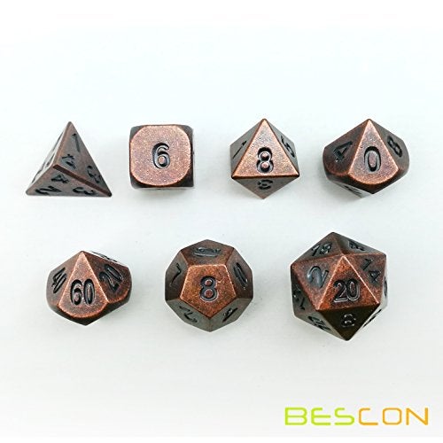 Bescon Antique Copper Solid Metal Polyhedral D&D Dice Set of 7 Old Copper Metal RPG Role Playing Game Dice 7pcs Set - Image 3