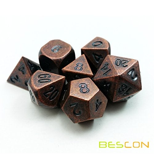 Bescon Antique Copper Solid Metal Polyhedral D&D Dice Set of 7 Old Copper Metal RPG Role Playing Game Dice 7pcs Set - Image 5
