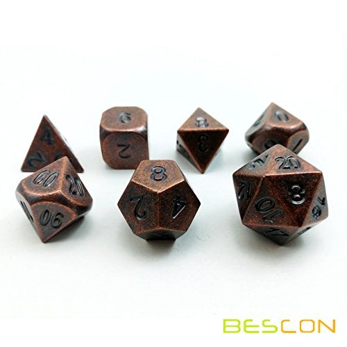 Bescon Antique Copper Solid Metal Polyhedral D&D Dice Set of 7 Old Copper Metal RPG Role Playing Game Dice 7pcs Set - Image 4