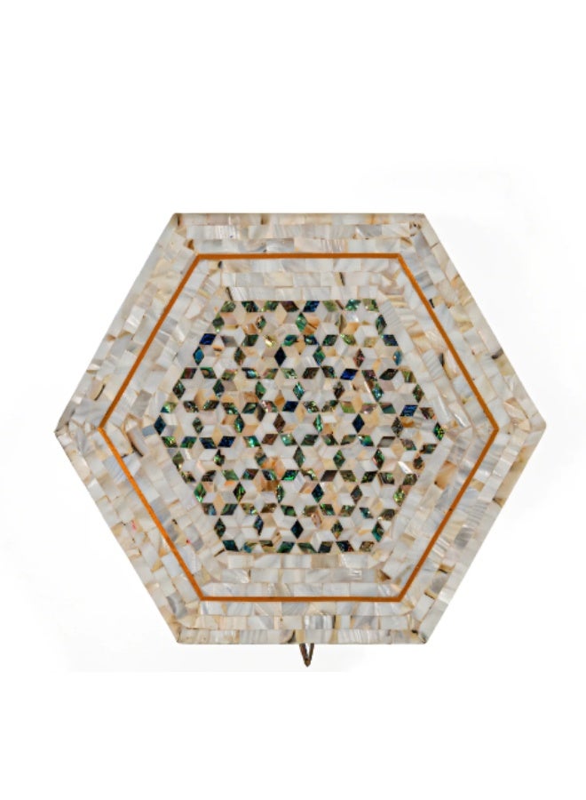 Handmade Square Wooden Jewelry & Keepsake Box Inlaid with Natural Mosaic Shell & Mother of Pearl, Brown & White - Size 20x20x7 cm - Image 3