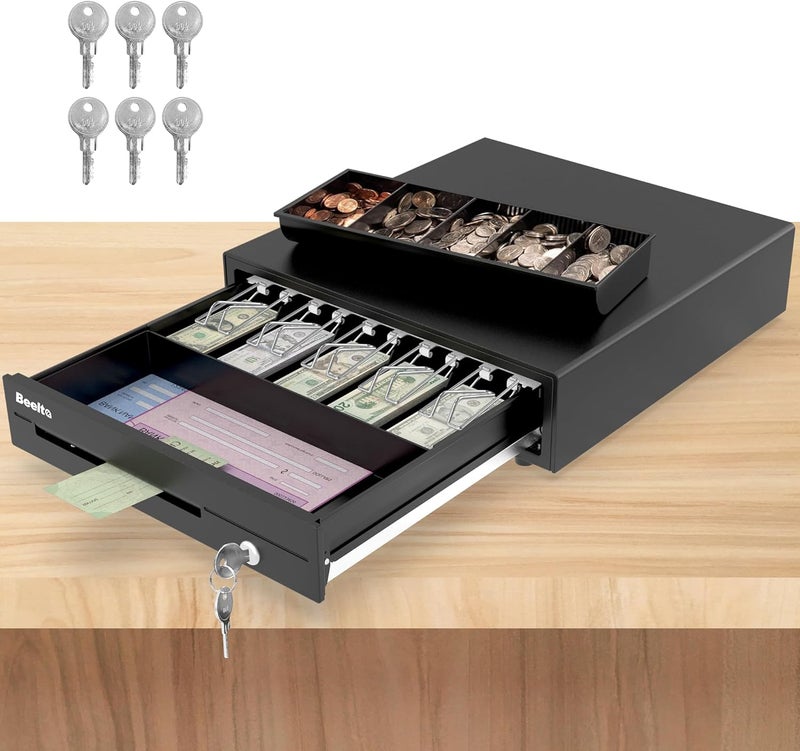 Beelta 16" Heavy Duty Cash Drawer for POS System – Fully Removable Tray, 5 Bill/5 Coin with Micro Switch & Emergency Switch – RJ11/12 Compatible with Square, Clover, Epson Printers BK1616C - Image 1