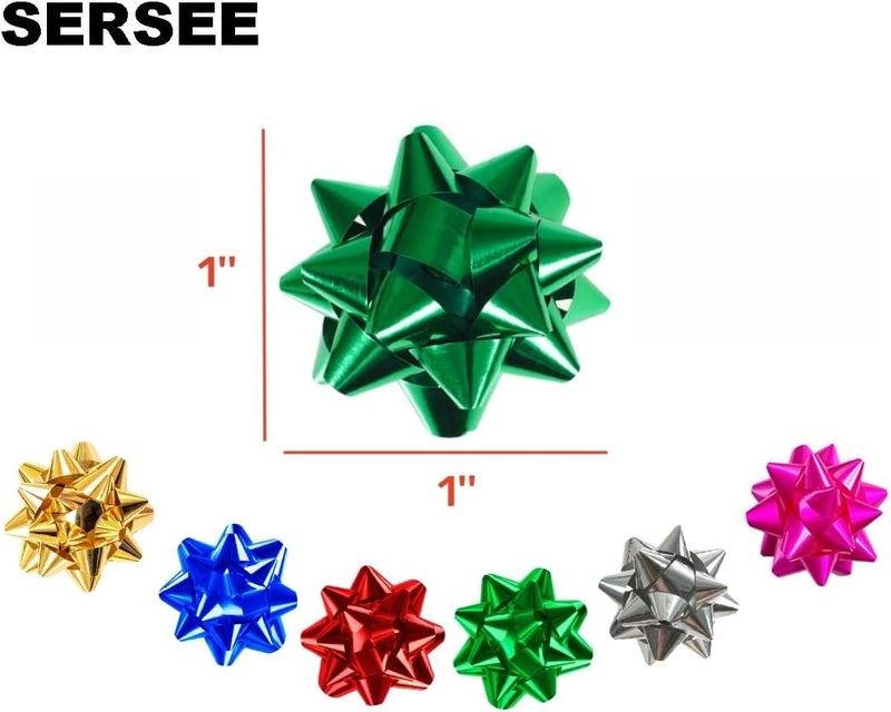 SERSEE 150pcs 1'' Mini Gift Bow, Tiny Self Adhersive Present Metallic Small Star Bows for Gift Box, Holiday Party Craft Birthday Christmas Packaging Wraping Decoration (1in) - Image 2