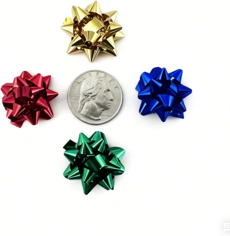 SERSEE 150pcs 1'' Mini Gift Bow, Tiny Self Adhersive Present Metallic Small Star Bows for Gift Box, Holiday Party Craft Birthday Christmas Packaging Wraping Decoration (1in) - Image 3
