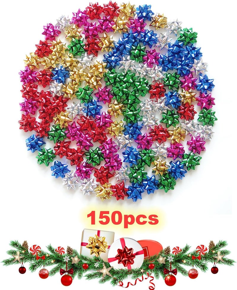 SERSEE 150pcs 1'' Mini Gift Bow, Tiny Self Adhersive Present Metallic Small Star Bows for Gift Box, Holiday Party Craft Birthday Christmas Packaging Wraping Decoration (1in) - Image 4