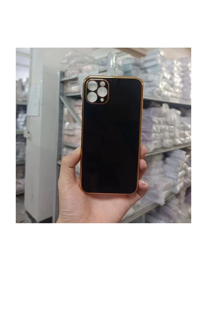 جراب J-Case سيليكون بلاتينيوم فاخر بإطار ذهبي لهاتف آيفون 11 برو ماكس – أسود